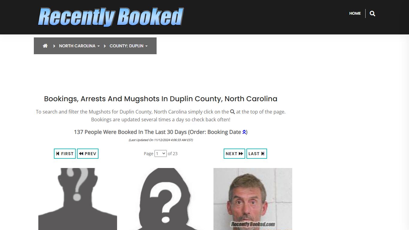 Bookings, Arrests and Mugshots in Duplin County, North Carolina